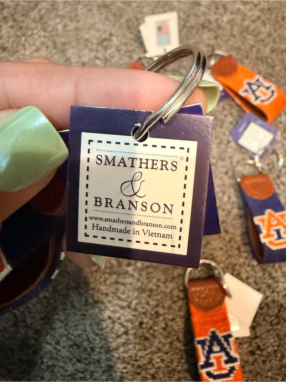 S&B AUBURN Navy and Orange Collegiate Embroidered Key Fob